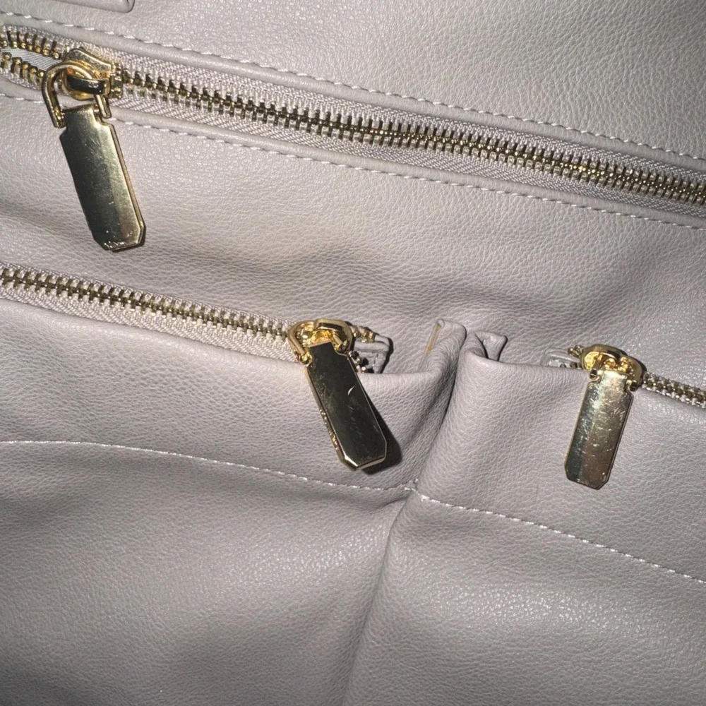 Miss Fong Diaper Bag Backpack Women OS Grey Vegan Leather Convertible Tote Gold